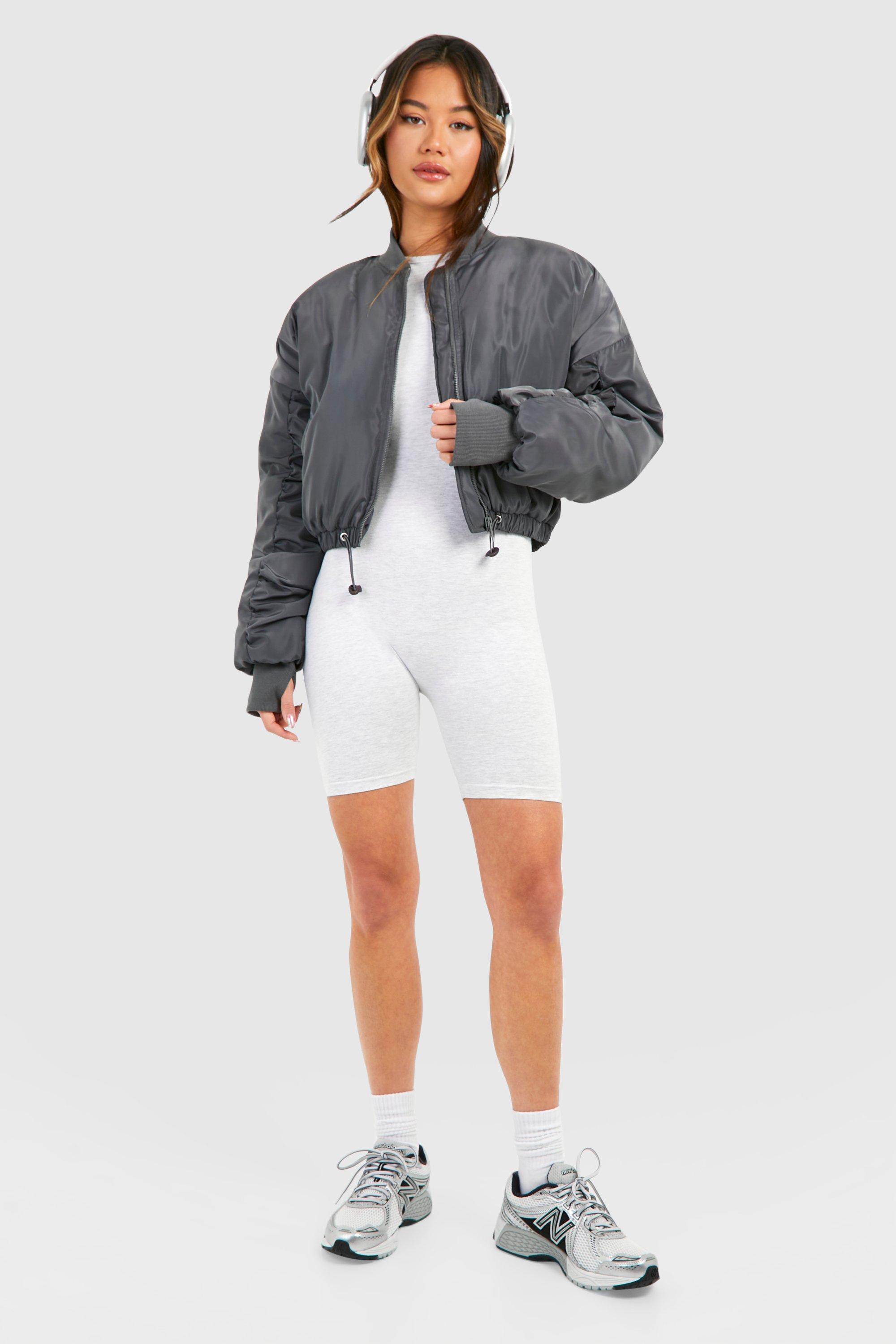 Toggle Detail Cropped Bomber Jacket | boohoo USA